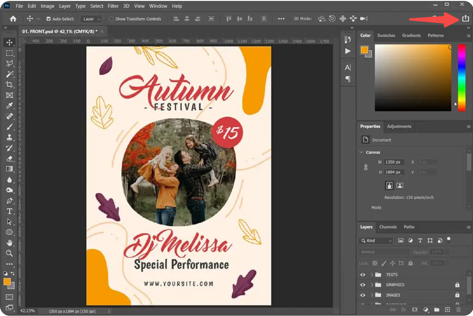 Exporting the flyer image from Photoshop