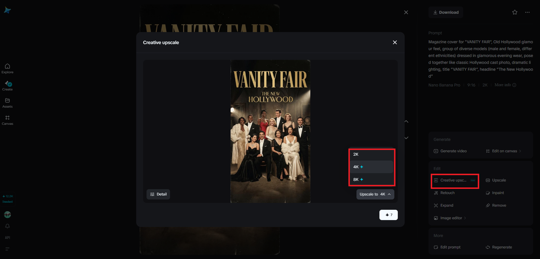 Función creativa de lujo en Dreamina