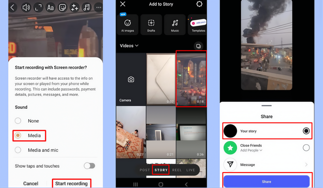 Post the recorded Reel as an Instagram Story