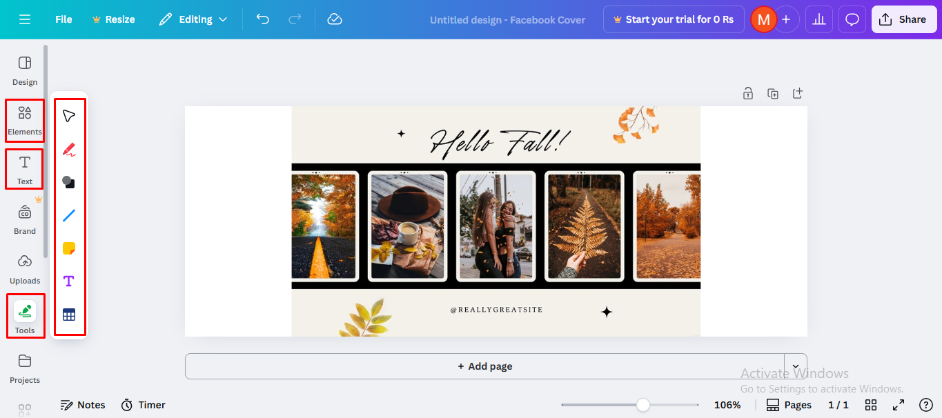 Using tools on Canva