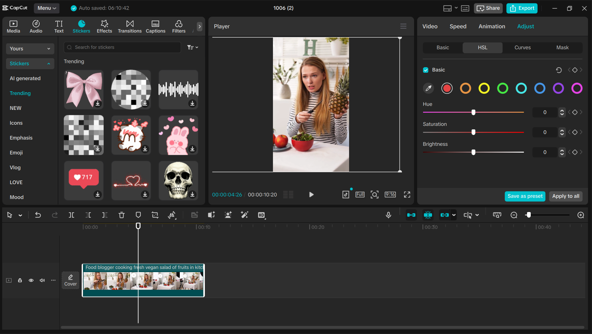 Interface of CapCut to customize TikTok video