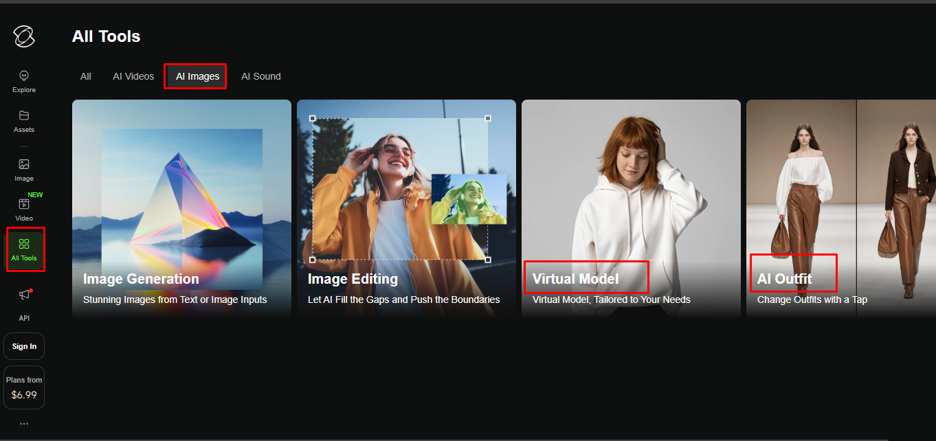 Kling AI product photos interface to create a virtual model.