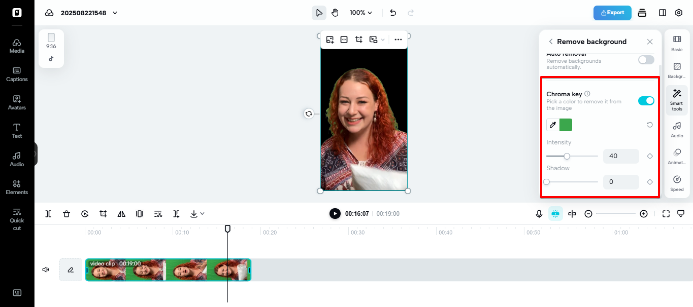 Chroma key in Pippit