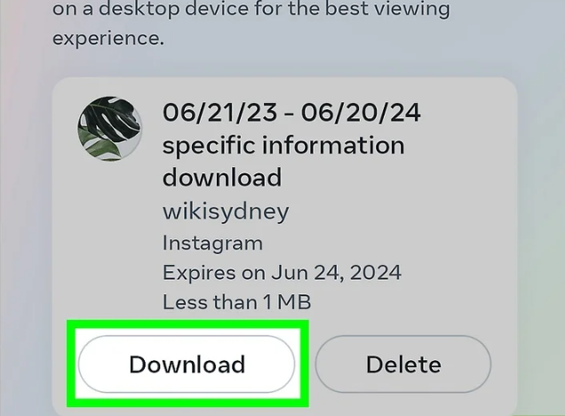 Downloading the information file from Instagram