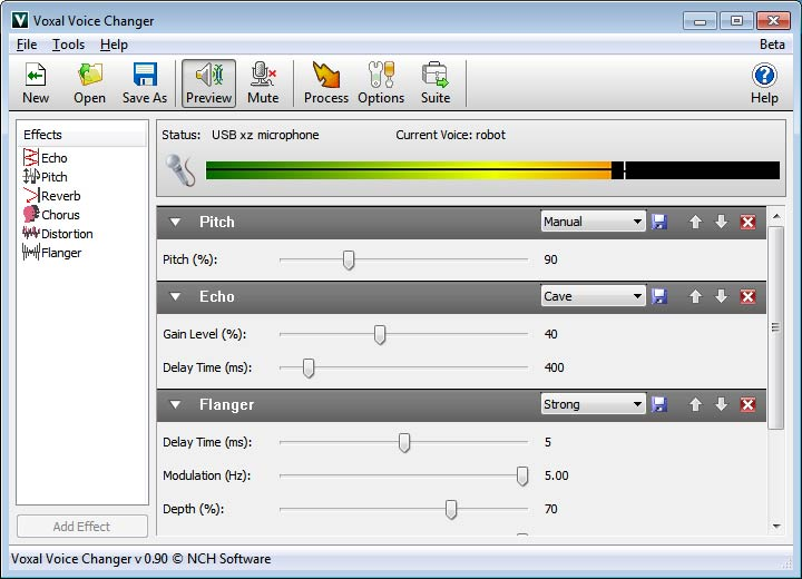 Interface of Voxal Voice Changer - one of the best voice over software