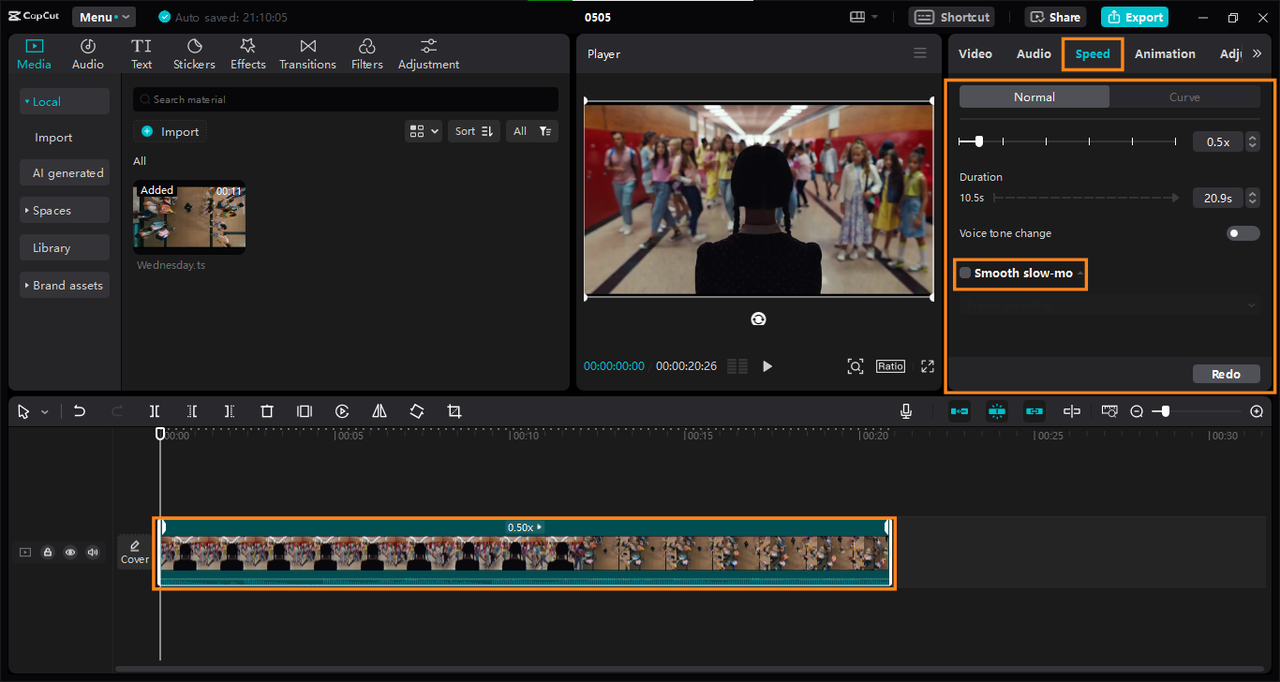 Gunakan kesan slo mo pada video dalam editor PC CapCut
