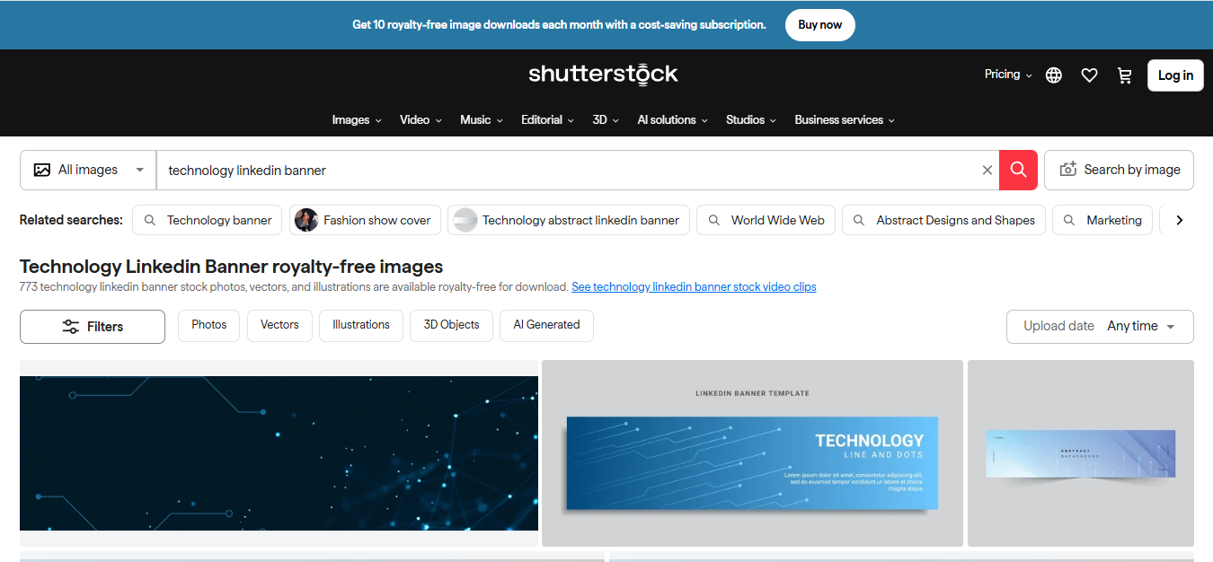 Shutterstock - a popular platform for information technology LinkedIn backgrounds