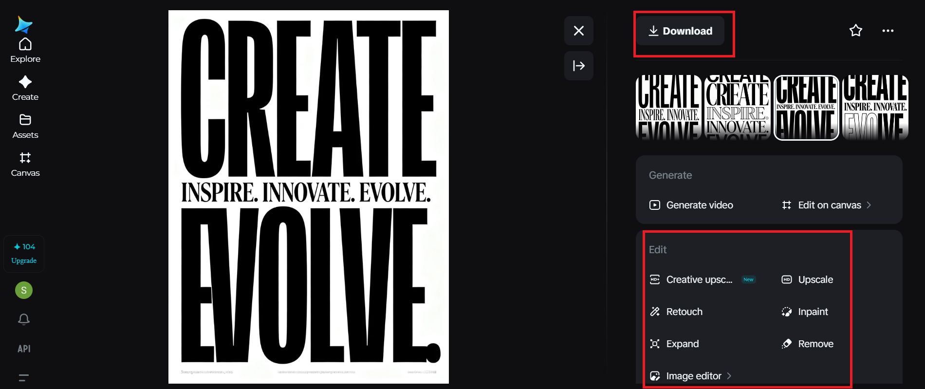 Download the image with the typography poster generator