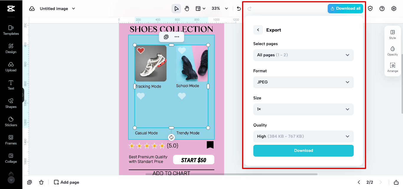 Exportera bento-rutnätet från CapCut Web