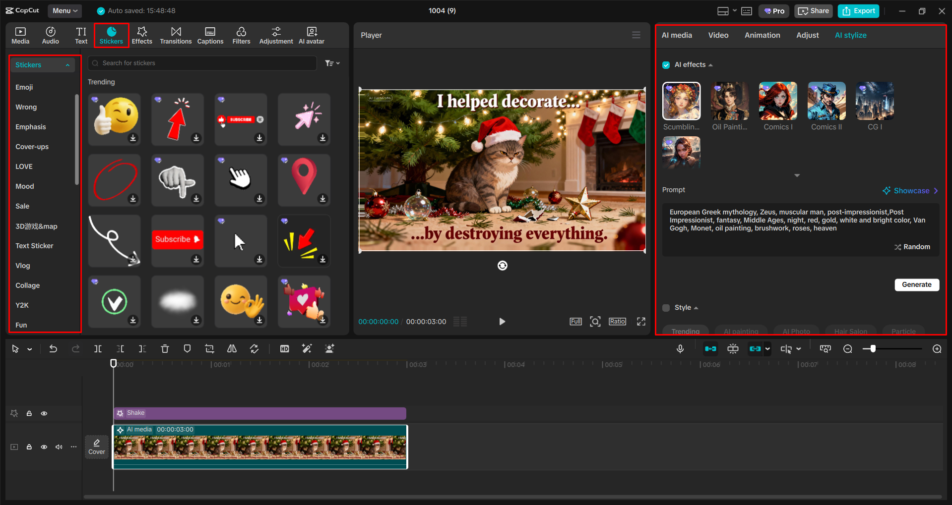 Editing the Christmas cat meme with CapCut