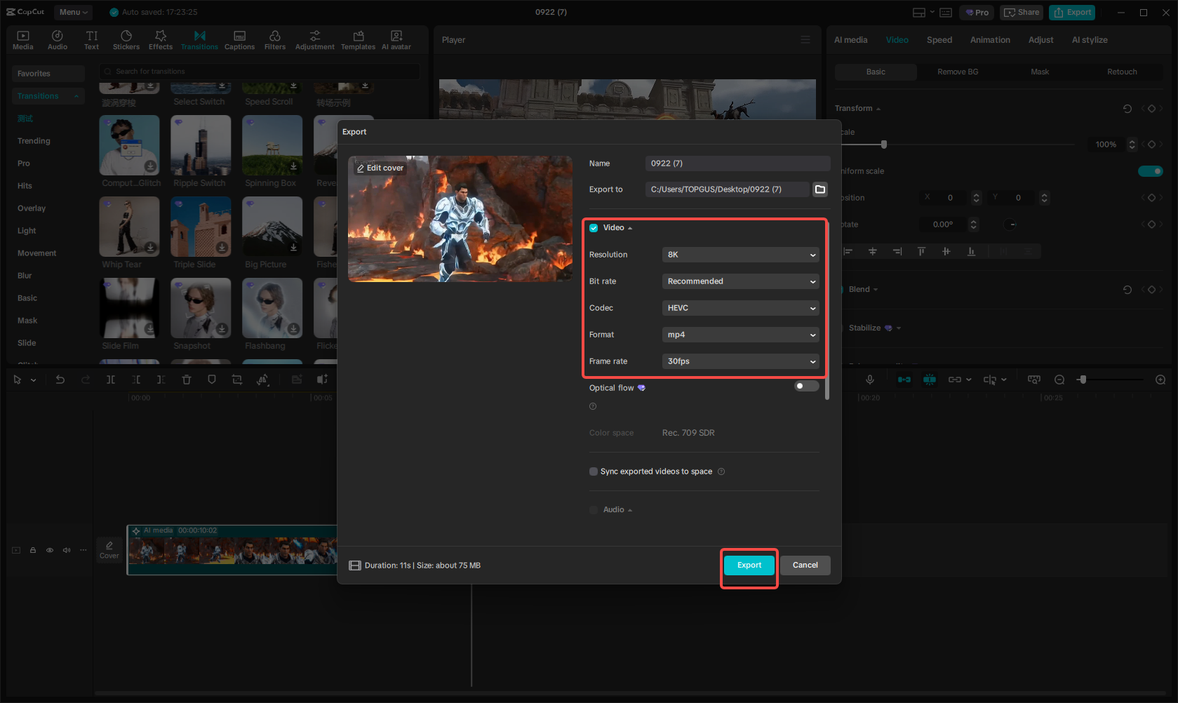 Export the video