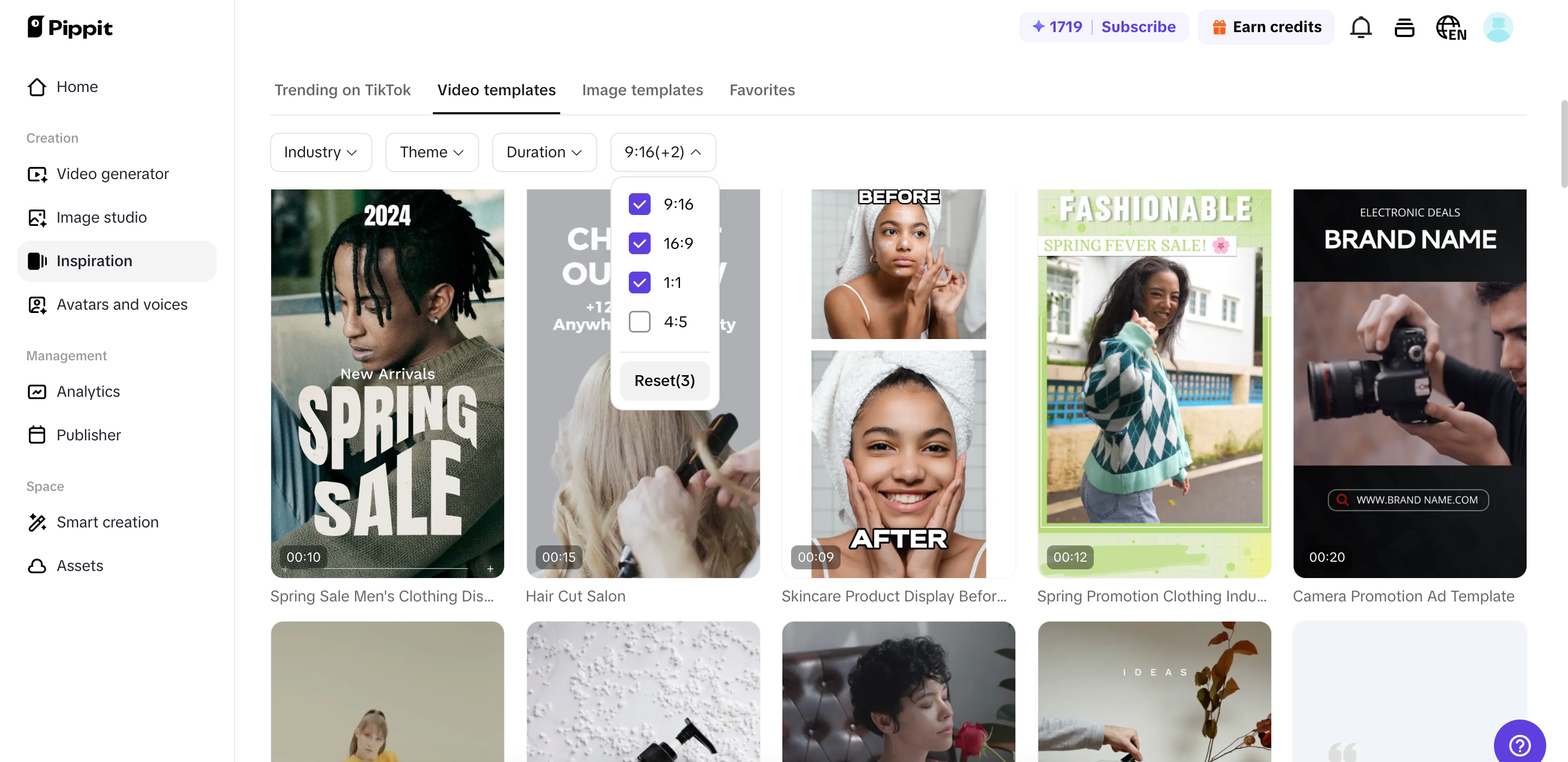 Pre-cleared templates on Pippit