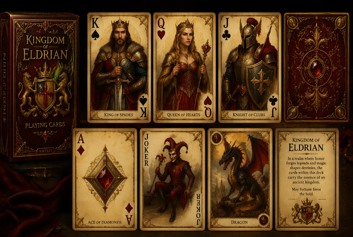 Prompt for a fantasy kingdom playing card deck