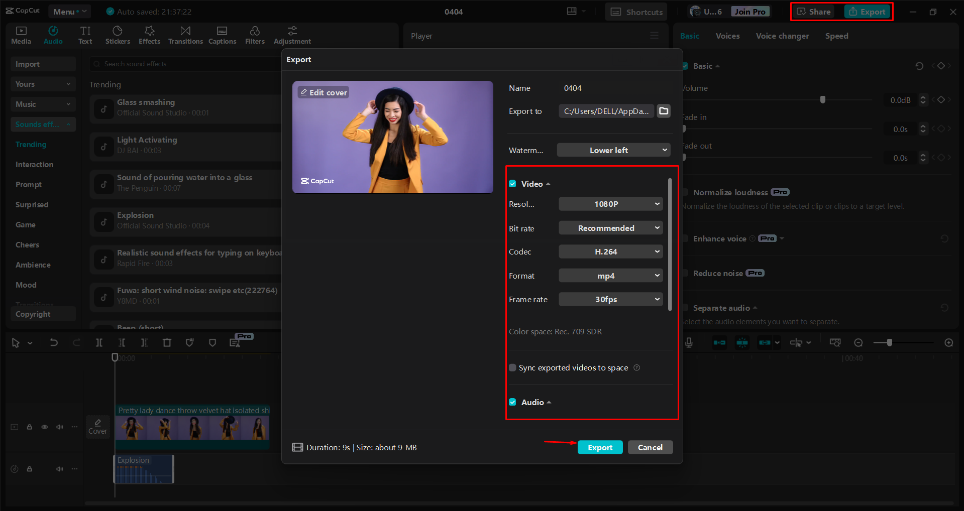 Exporting a video from the CapCut desktop video editor