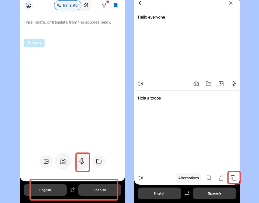 Translate English voice to Spanish using the DeepL app