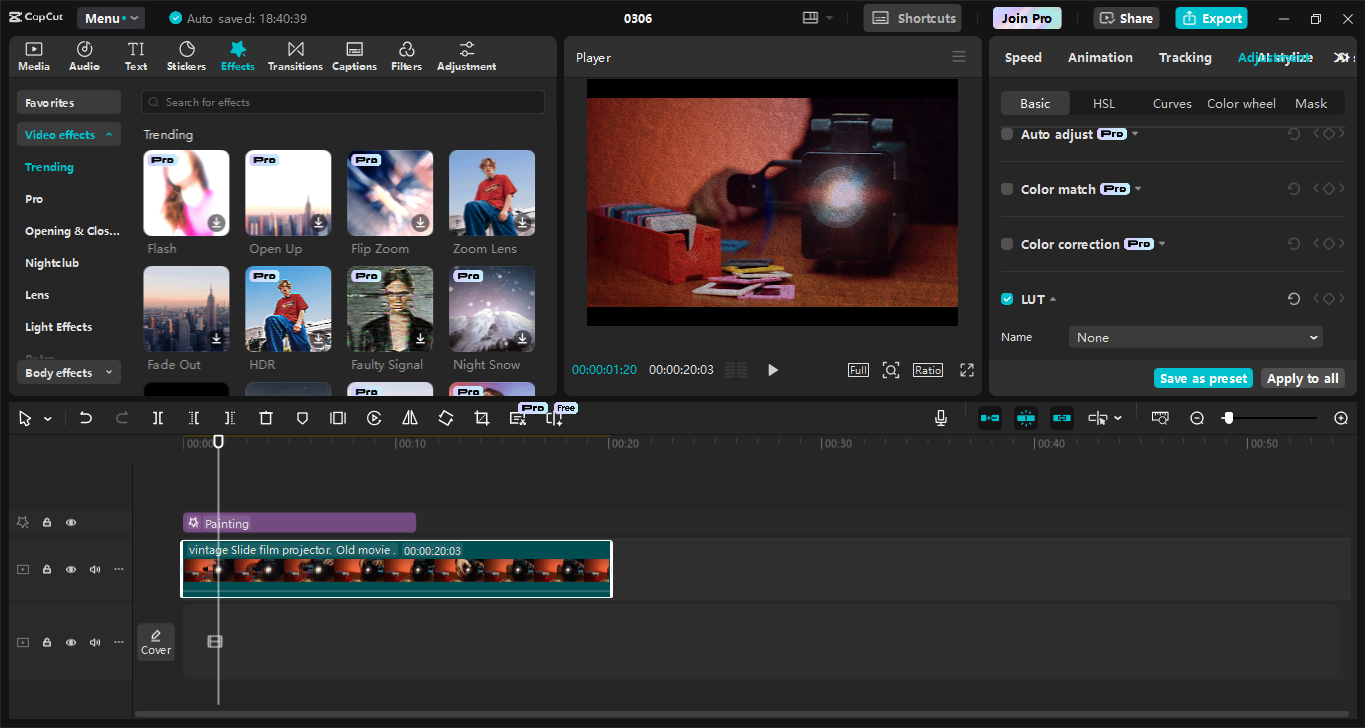 Interface of CapCut desktop video editor - Reliable tool to add grain effects