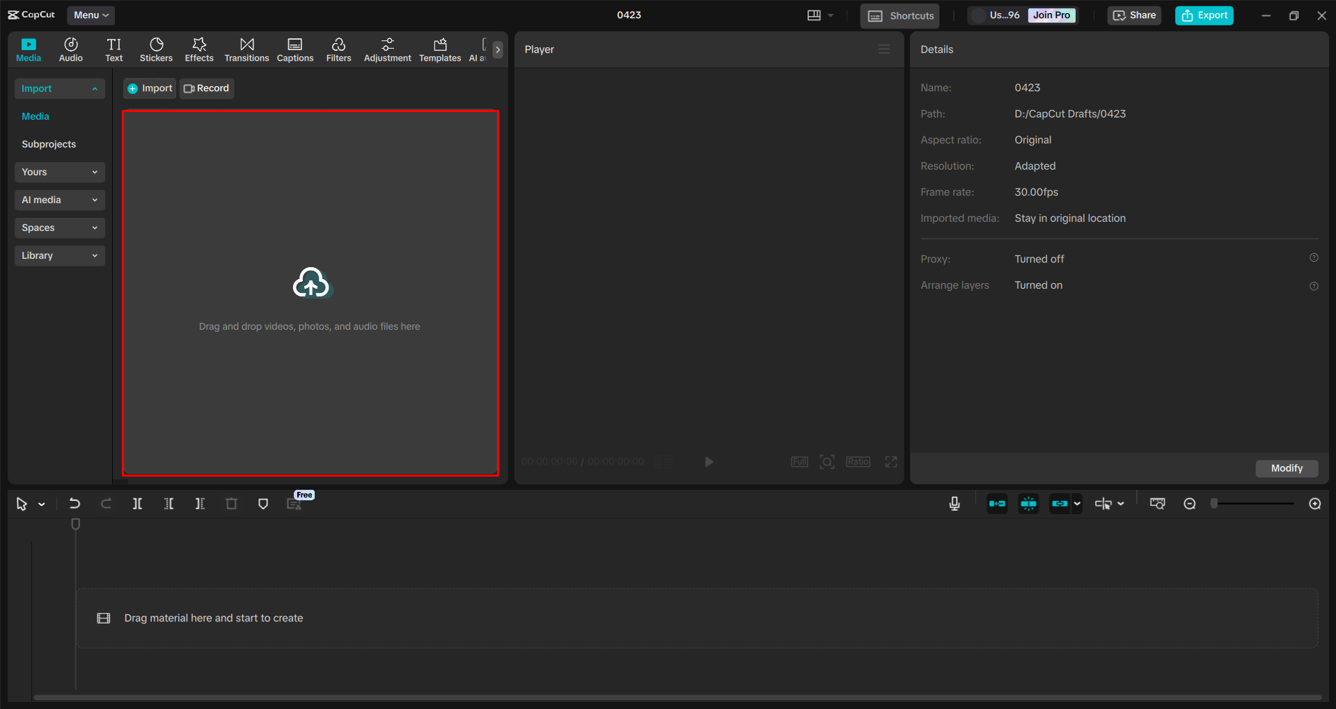 Importing a video to the CapCut desktop video editor