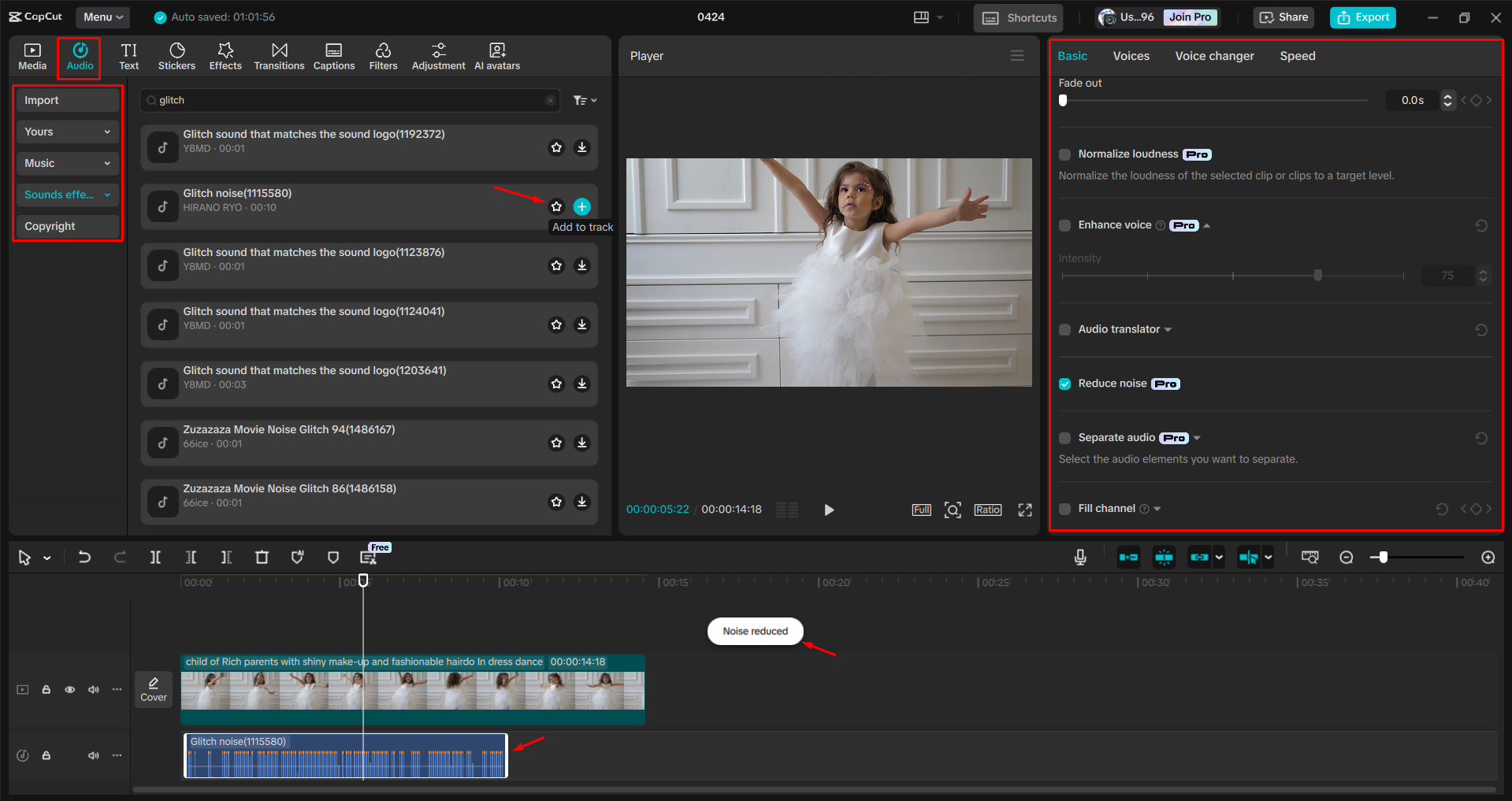 Adding a glitch sound effect to videos with the CapCut desktop video editor