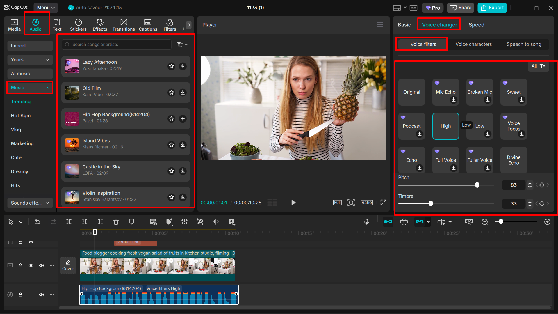 Adding music to a video using CapCut