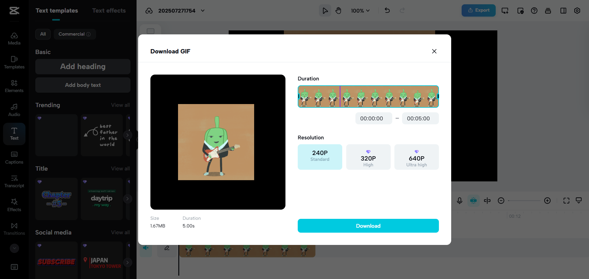 Interface of CapCut Web - a useful tool for editing and customizing GIFs