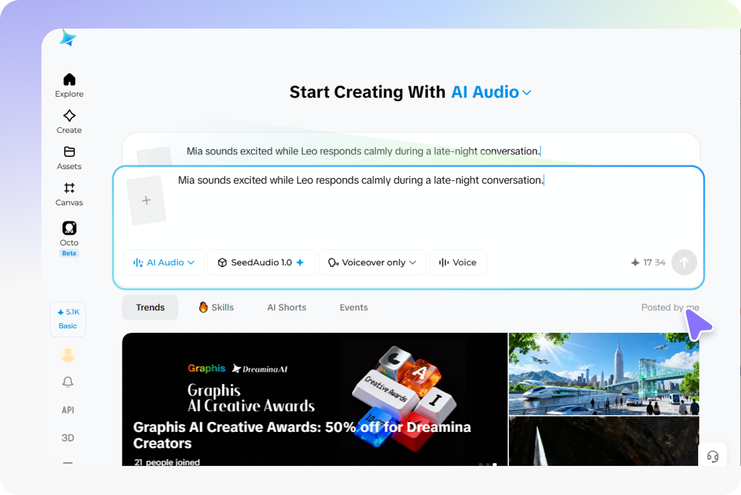 Write your character dialogue or upload a reference voice
