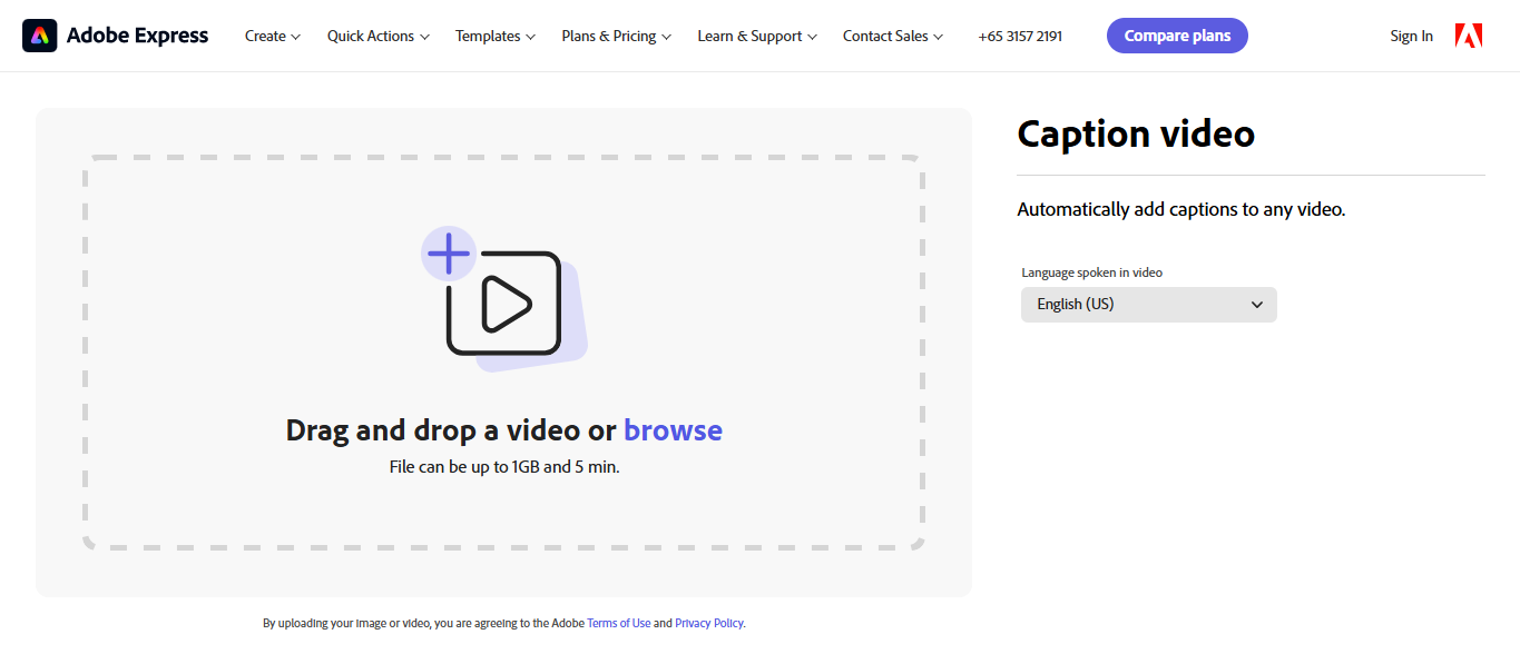 A interface do Adobe Express