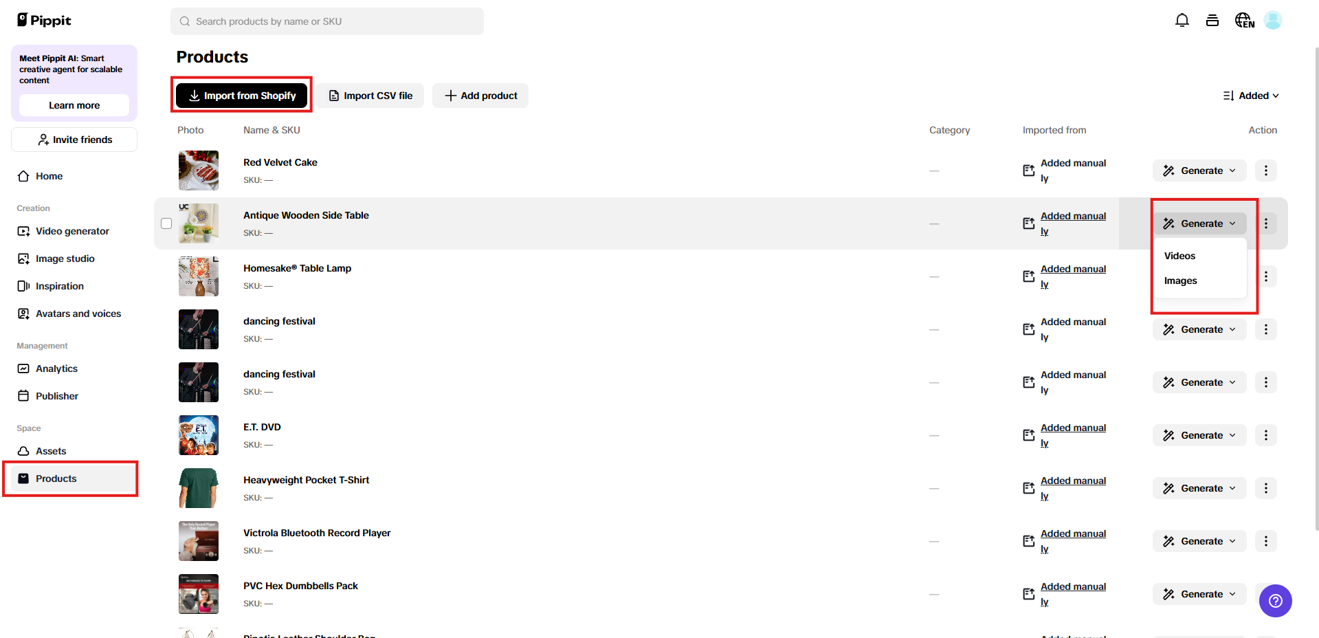 Import your product image