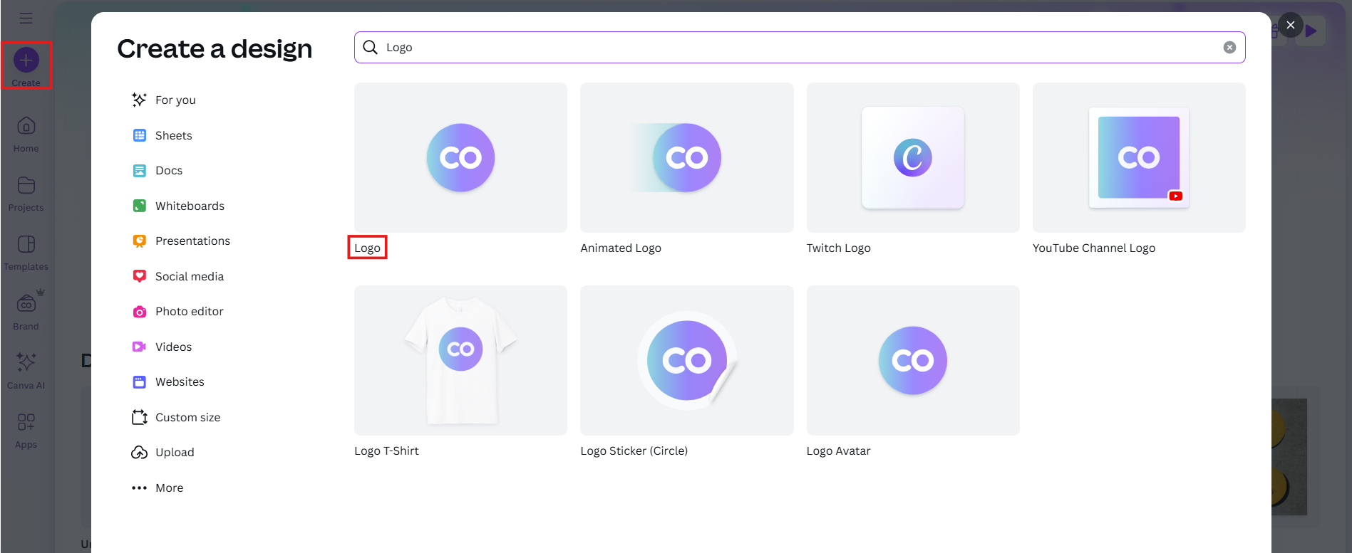 Log in and create a monogram logo