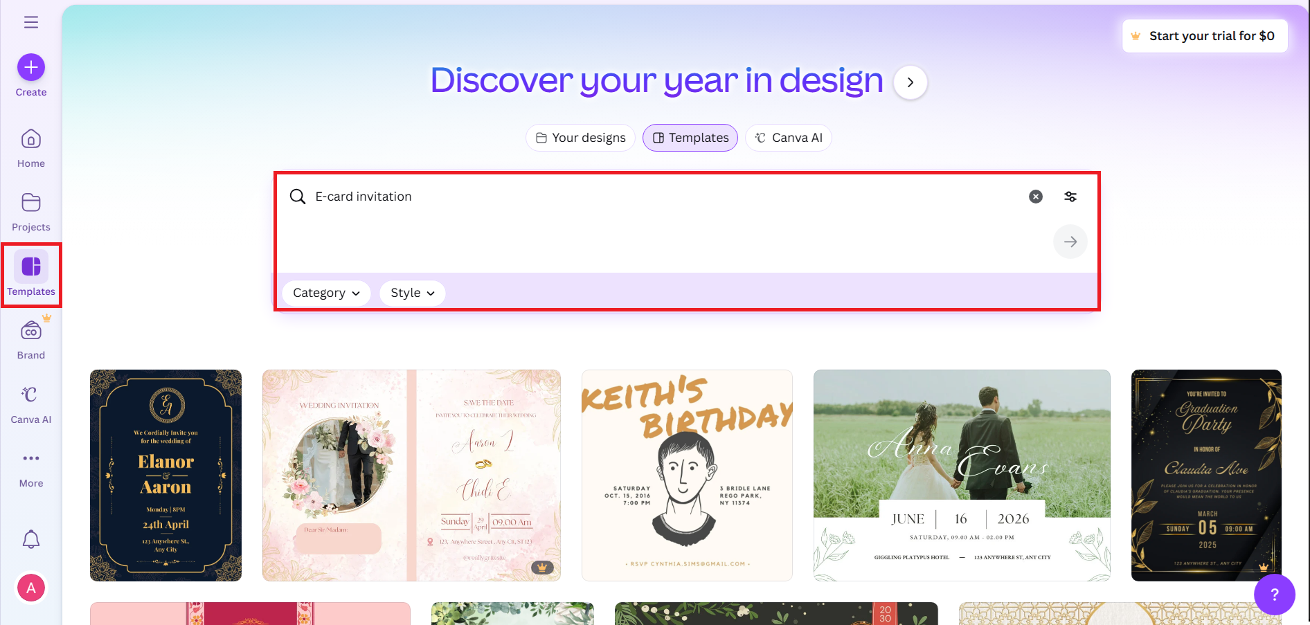 Browse invitation templates