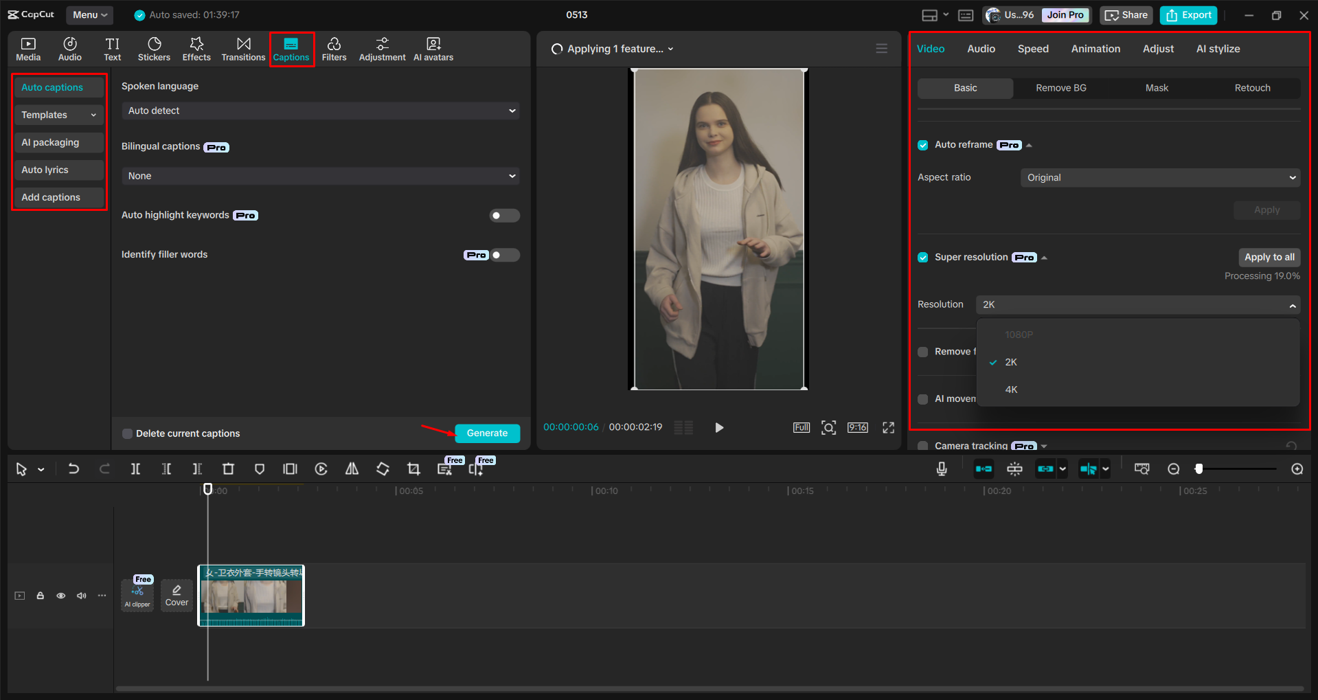 Customizing and enhancing a video for Snapchat in the CapCut desktop video editor