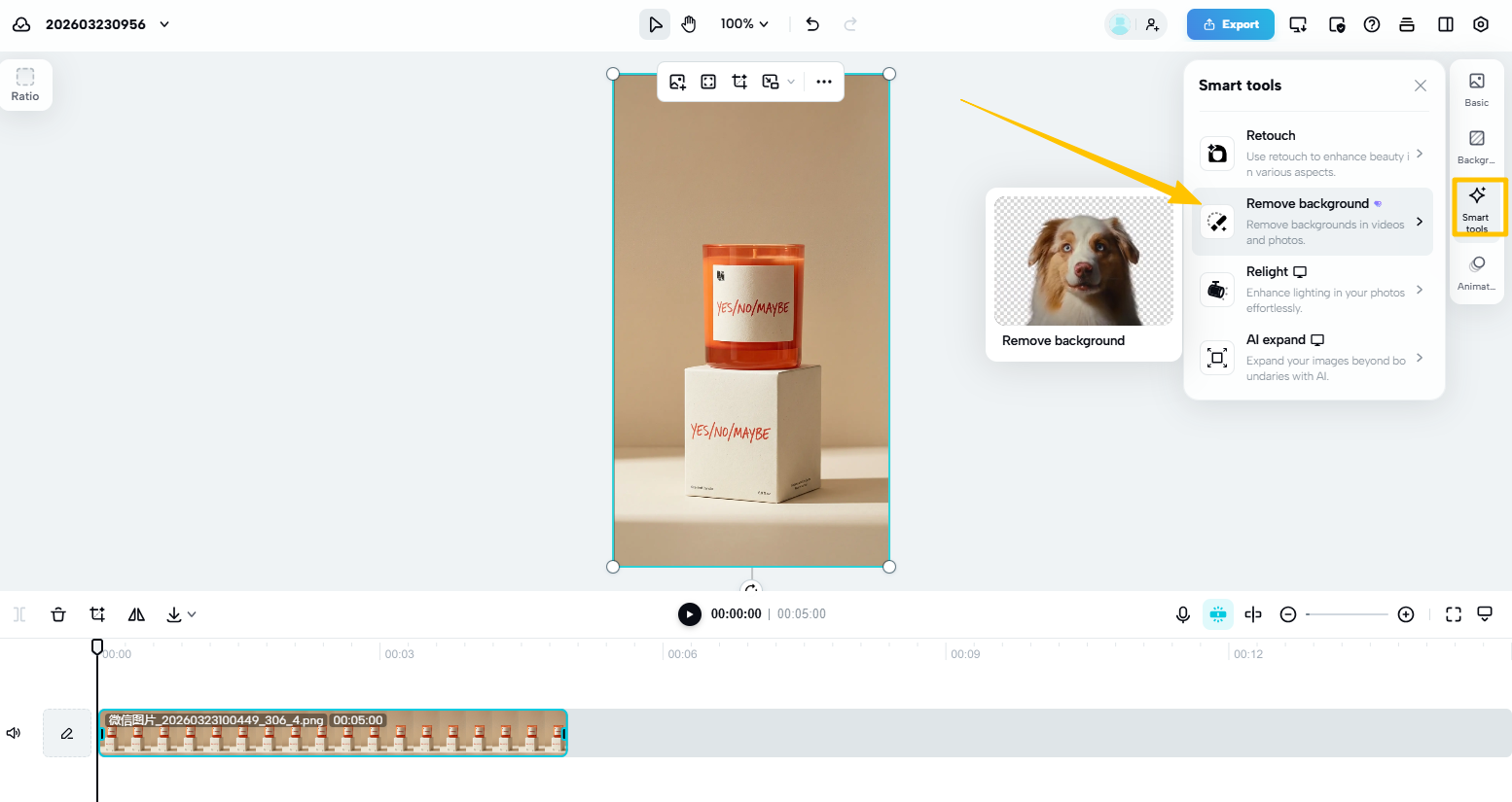Selecting automatic background removal tool
