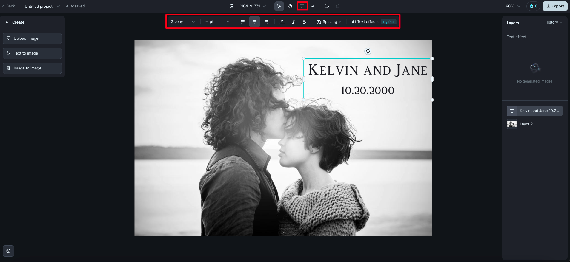 Tambahkan teks dan teman kencan Anda ke foto Anda secara online