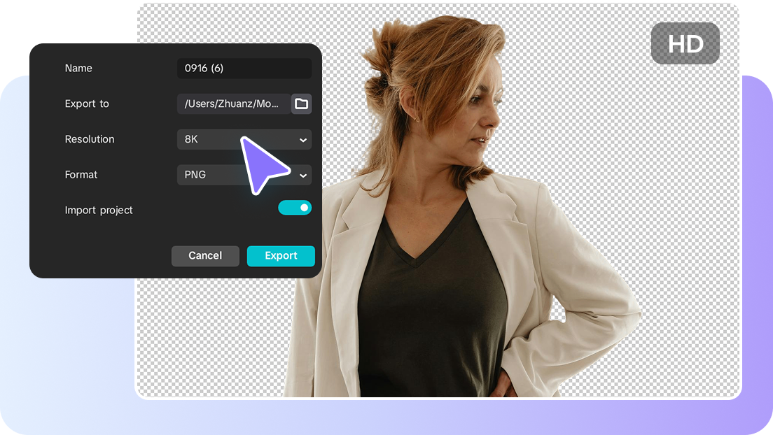 Export PNG transparent în CapCut fundal