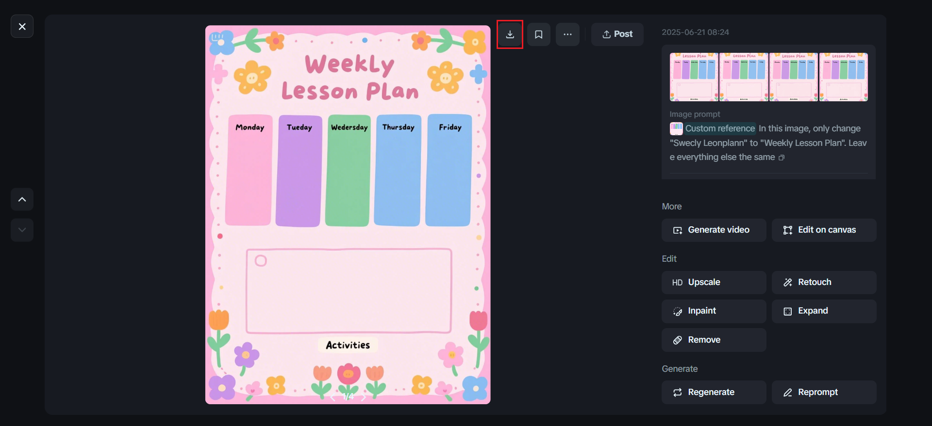 formularz tygodniowego planu lekcji