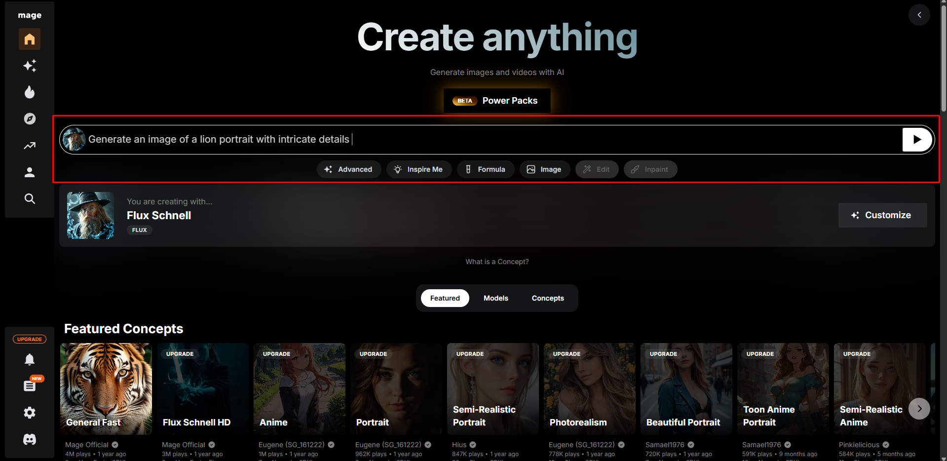 Writing a text prompt in Mage Space