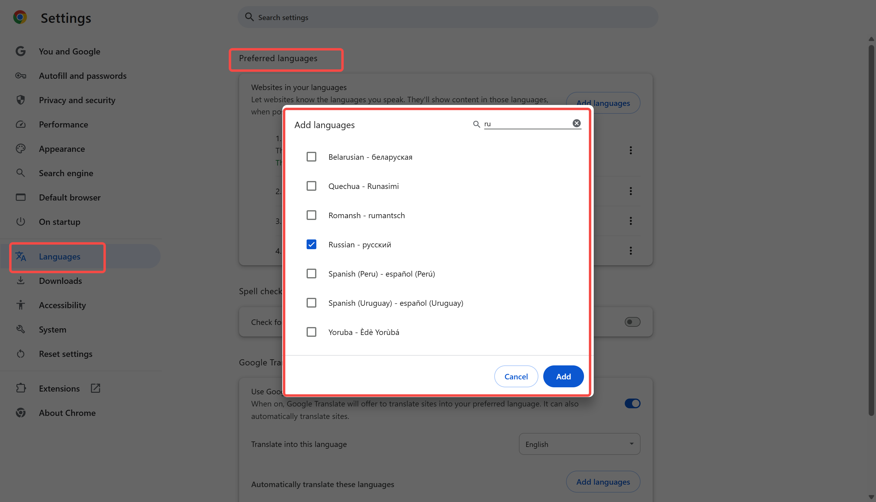 Using Google Translate to turn English into Russian on the desktop