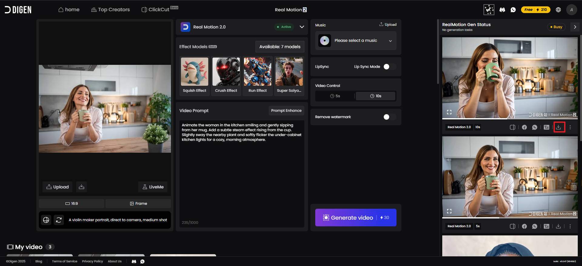 digen ai image to video