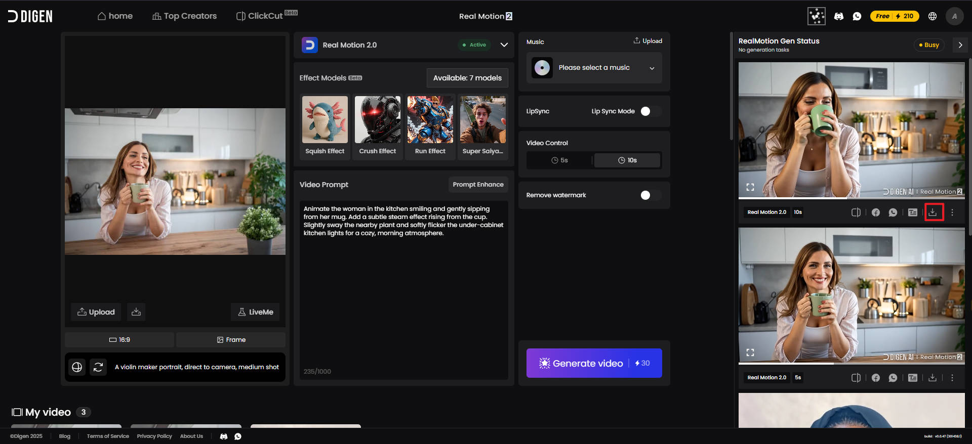 digen ai image to video