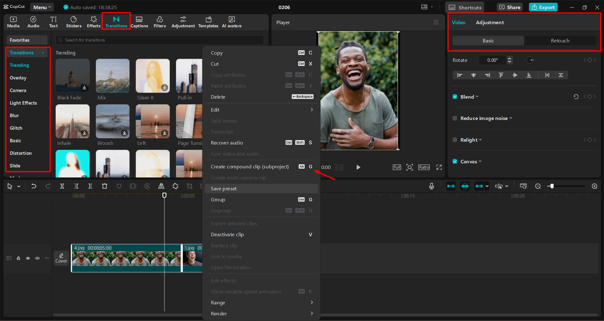 Realizarea unui clip compus din imagini în editorul video CapCut desktop
