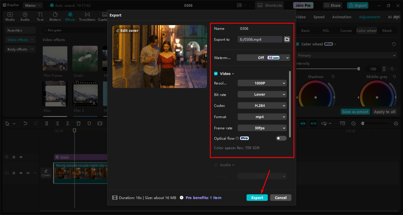 Exporting video from CapCut desktop video editor