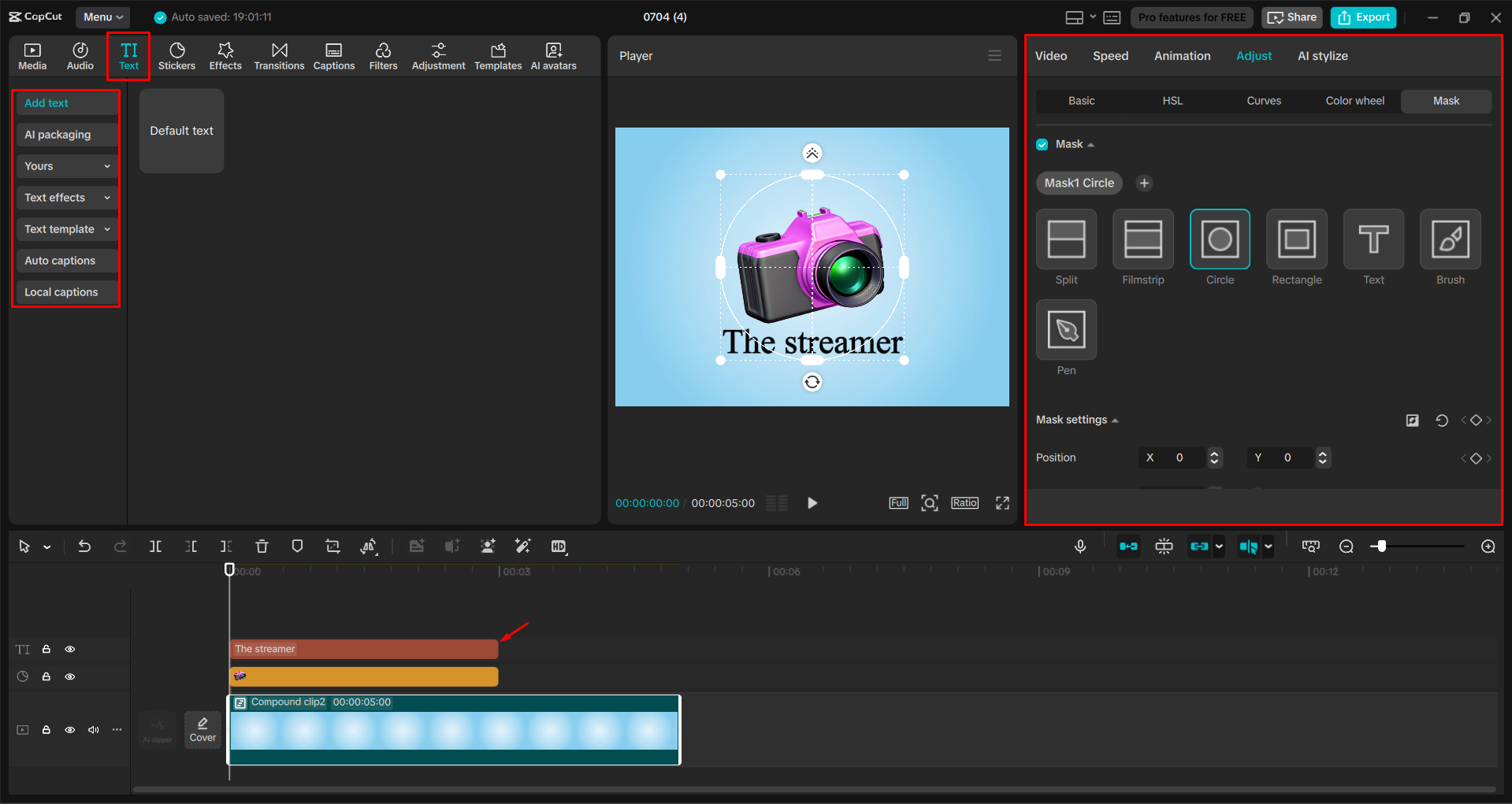 Adding text and masking video in the CapCut desktop video editor