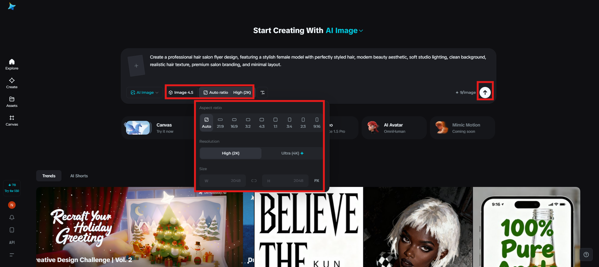 Select image model and customize settings