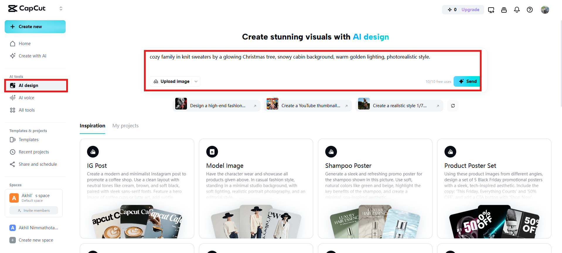 Write prompt or upload reference image