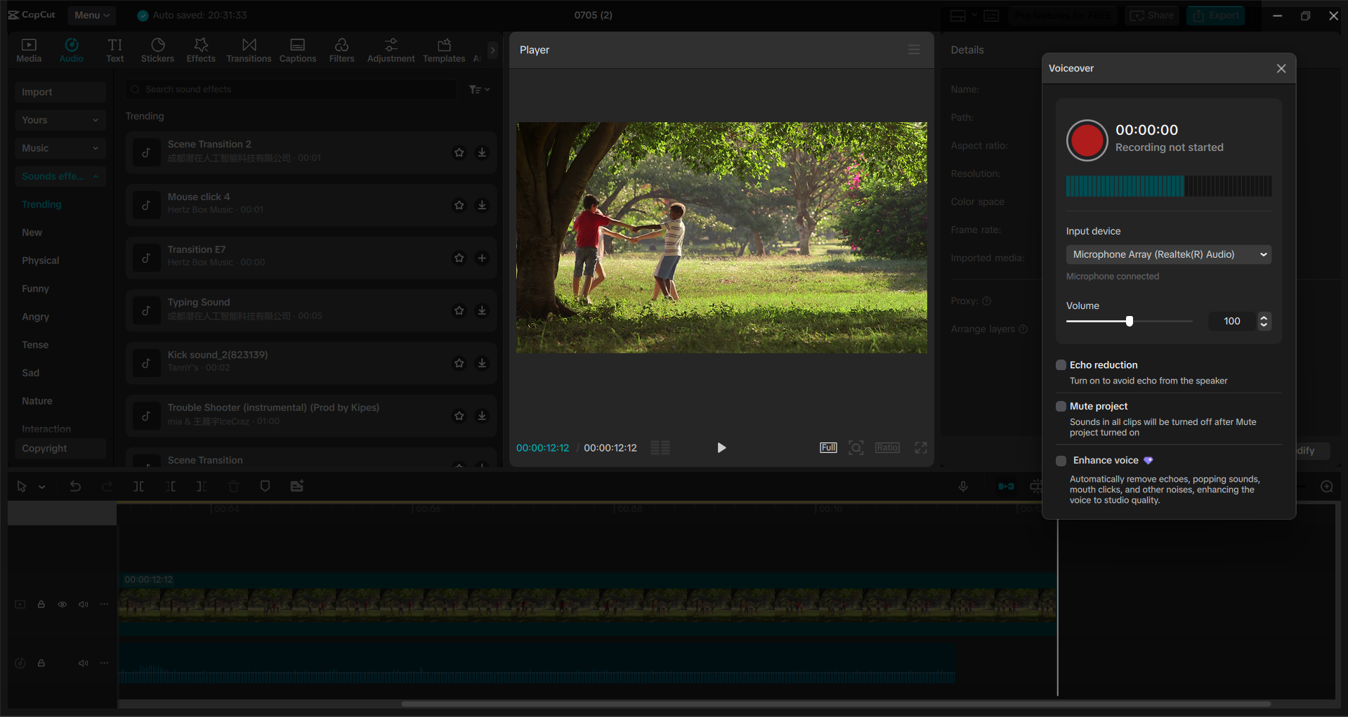 Interface of the CapCut desktop video editor - a valuable tool to record and edit audio