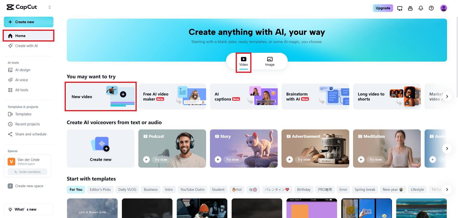 Select the new video option and upload your video