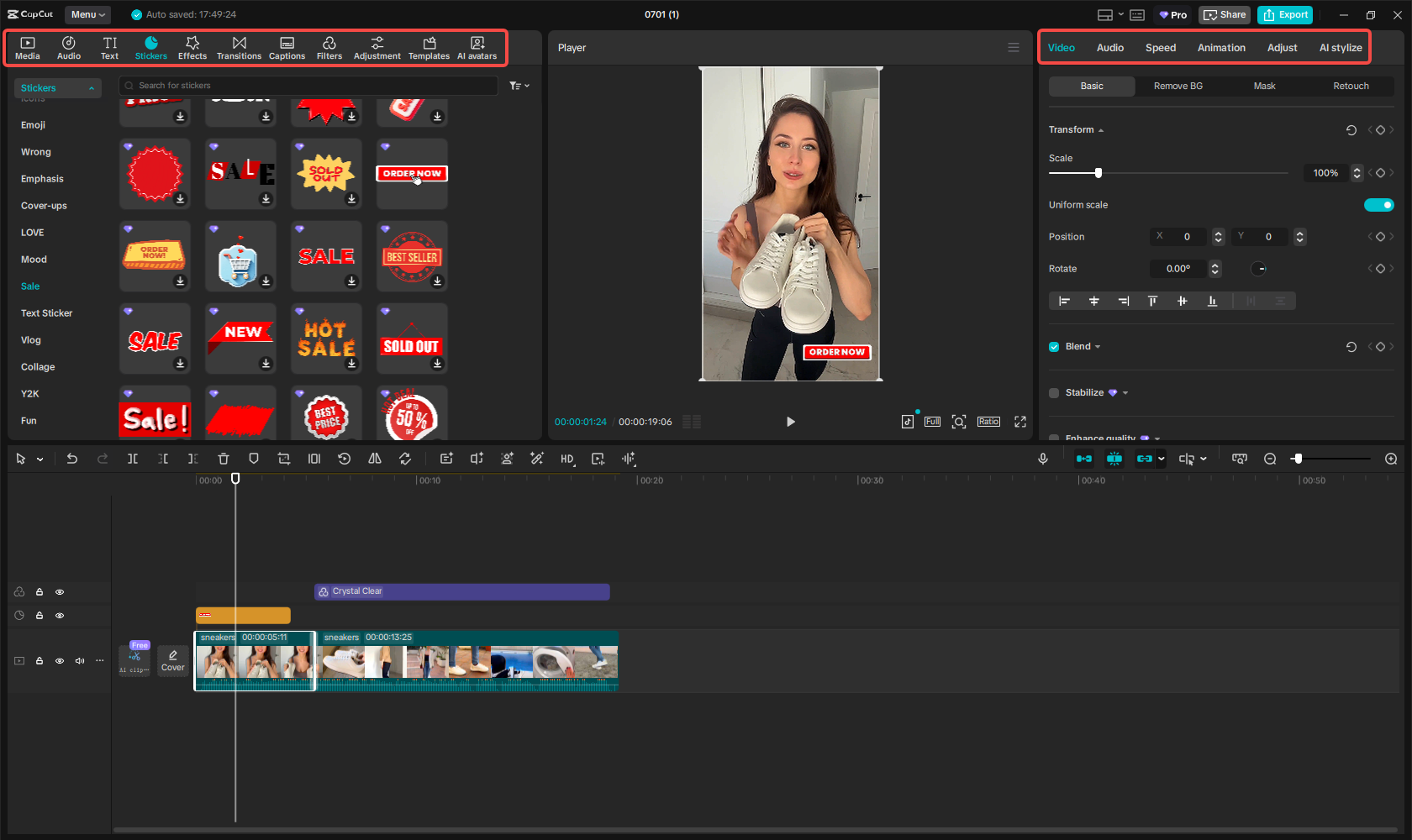 עריכת סרטון המודעות בפייסבוק ב- CapCut