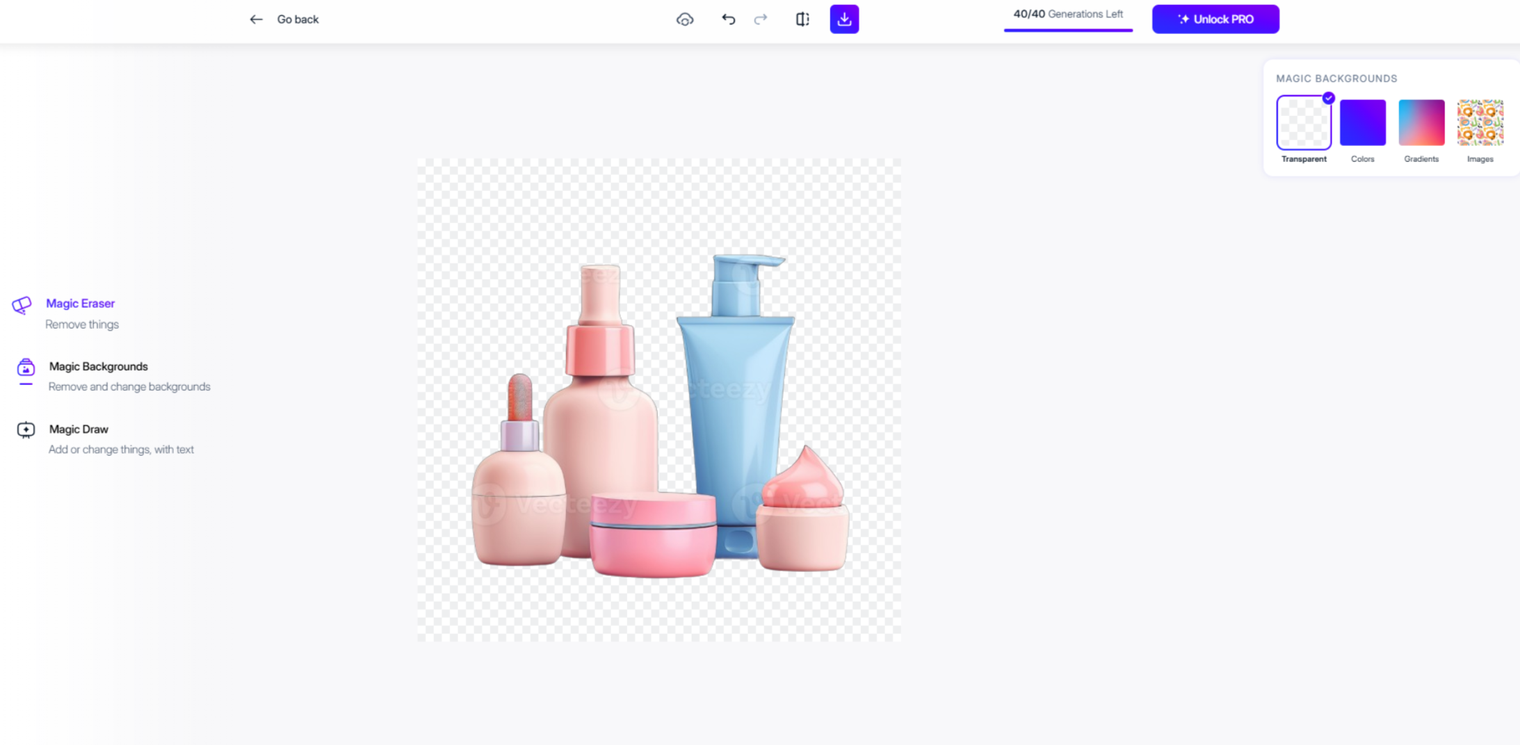Interface do Magic Studio - um editor de fotos de produtos online gratuito IA
