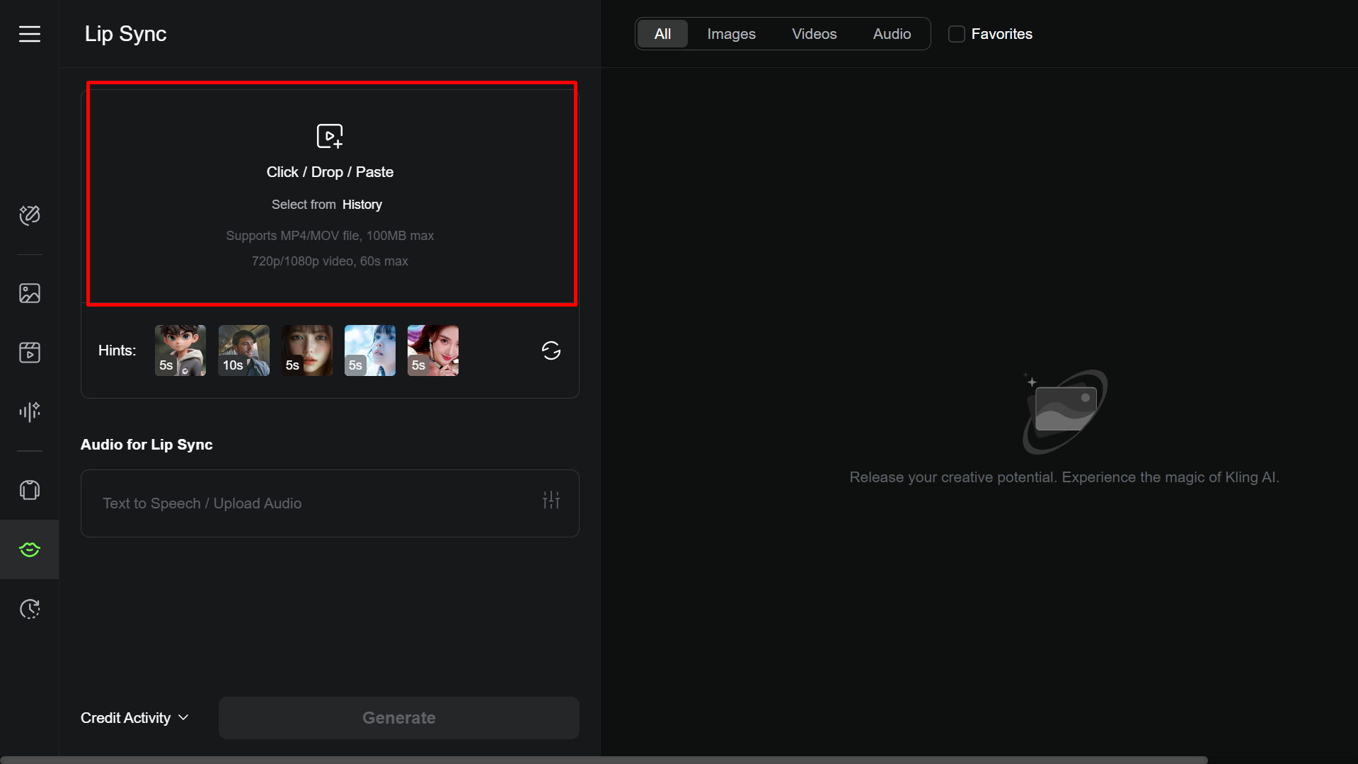Uploading a video to Kling AI lip sync