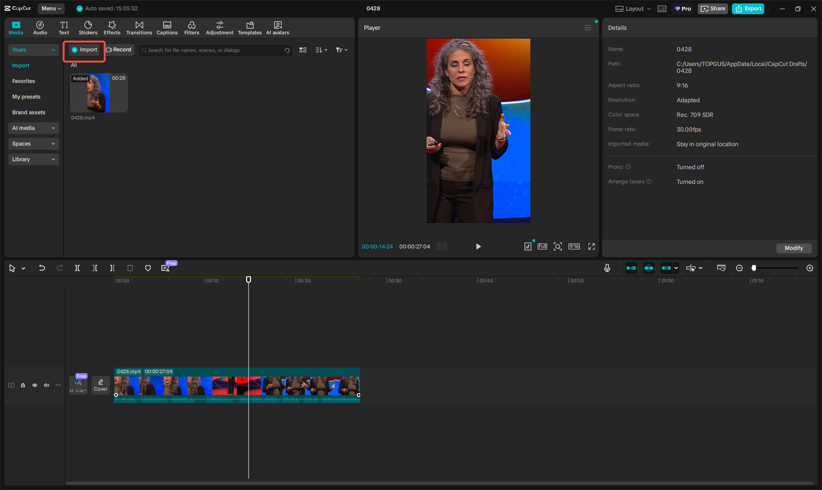 Importing your video into CapCut
