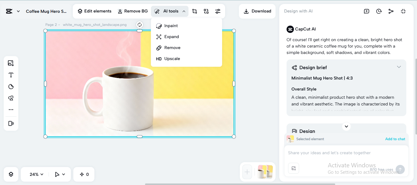 Creating a hero shot on the CapCut desktop video editor